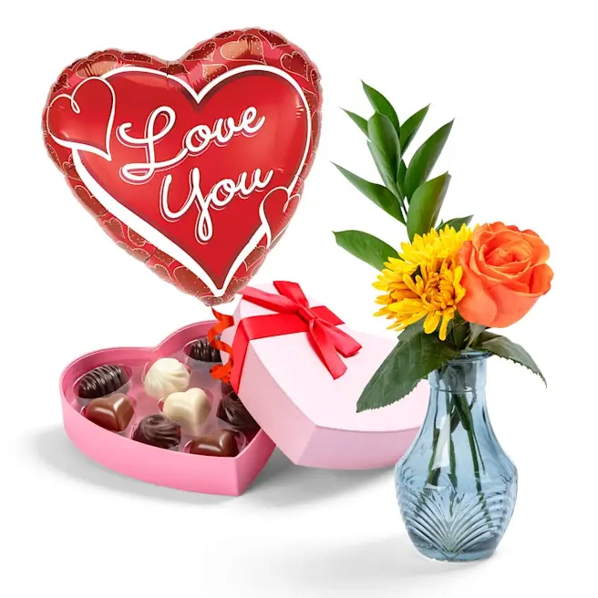 Mini Bouquet, Chocolate , & Balloon Gift Set