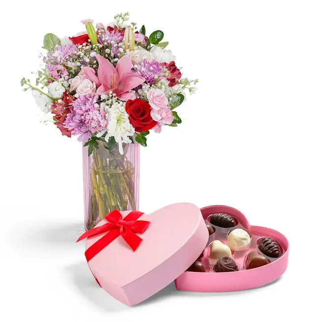 Vibrant Bouquet & Heart Truffle Gift Set