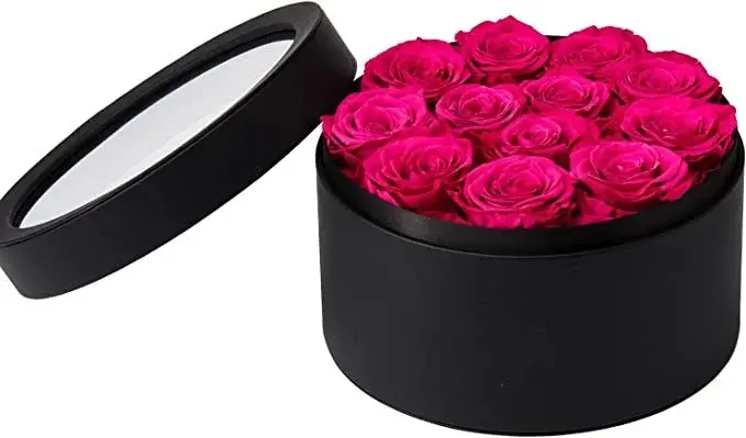 Luxe Pave Preserved Roses Gift Box w/ Drawer Hot Pink (12 Real Roses)